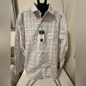 Johnston & Murphy Men's White Patterned Long-Sleeve Button-Up Shirt XL